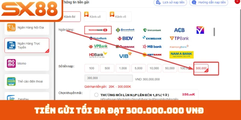 Tiền gửi tối đa đạt 300.000.000 VNĐ